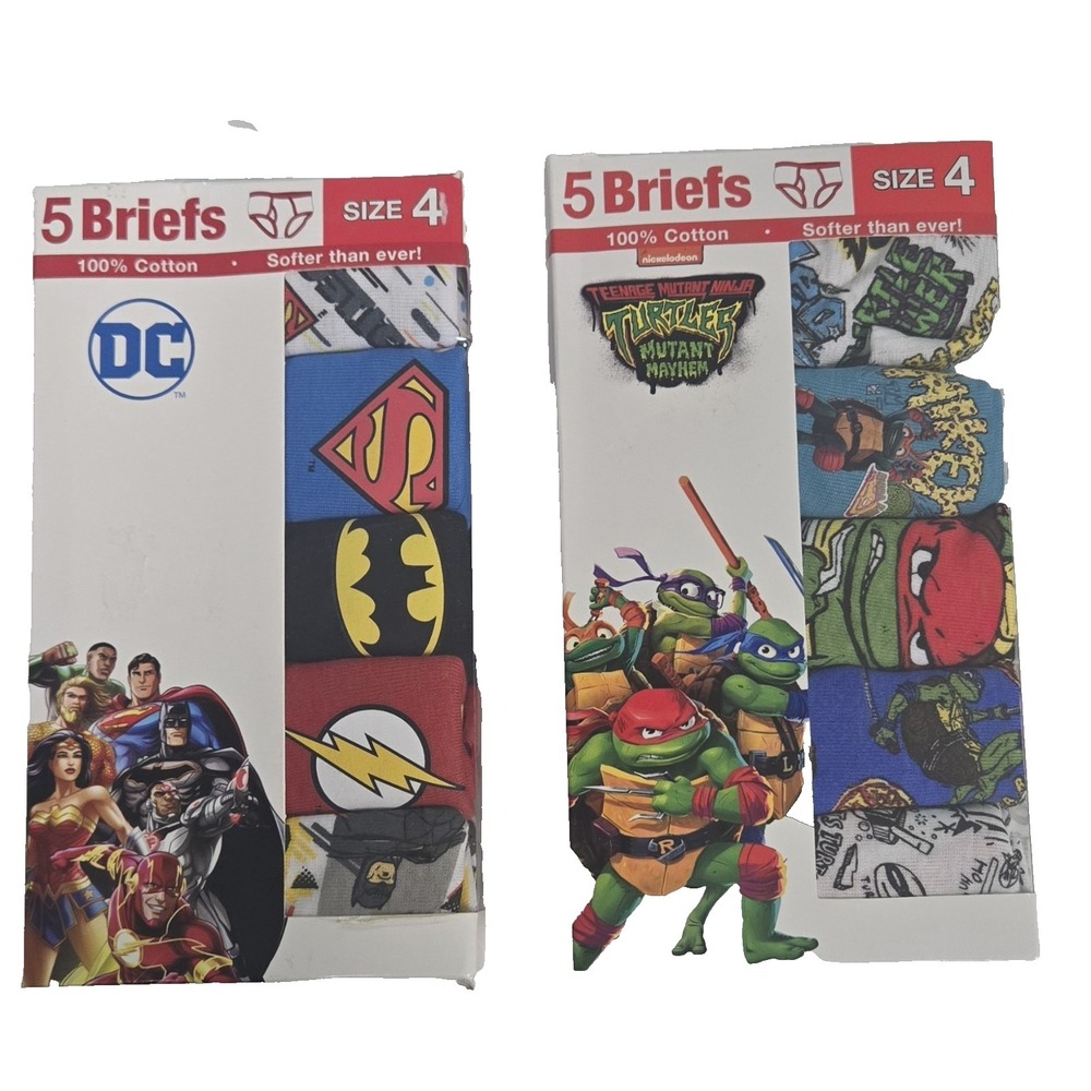 Boys Size 4 Briefs Underwear TMNT & DC  10 Pair Bundle  New  100% Cotton